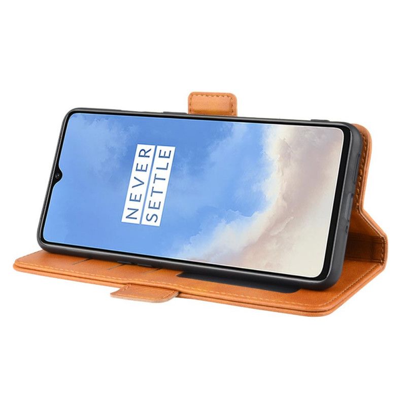 Etui Folio OnePlus 7T Czerwony Czarny Elegancka Tekstura Skóry