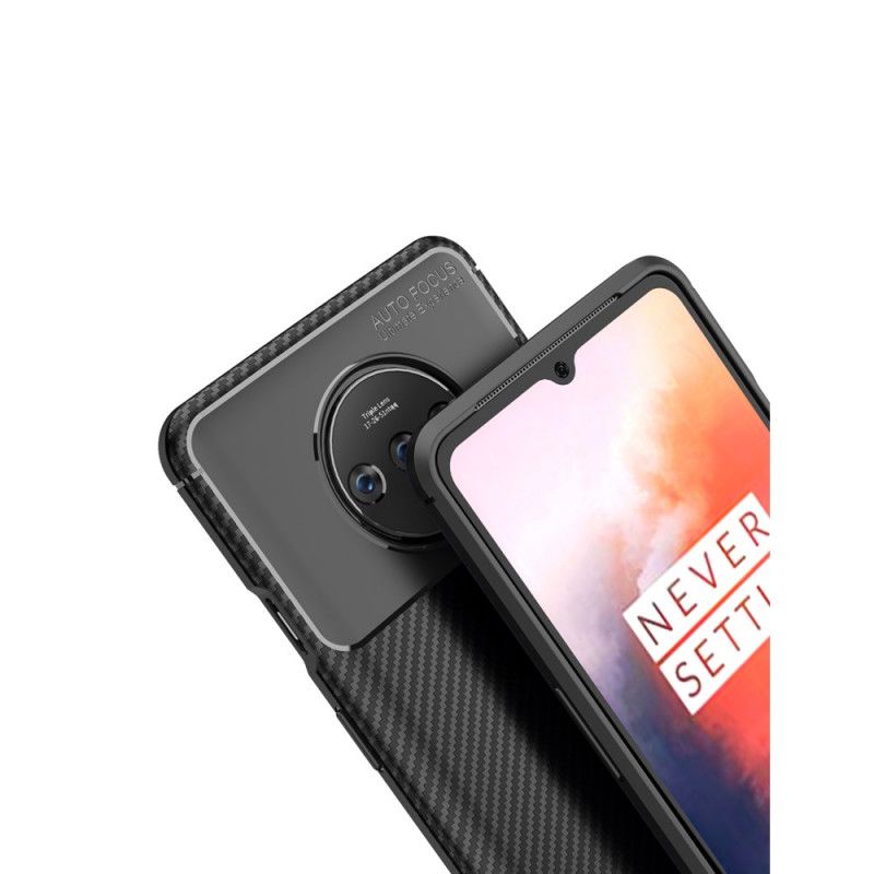 Etui OnePlus 7T Granatowy Czarny Elastyczna Tekstura Włókna Węglowego