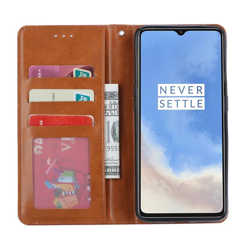 Flip Kotelot OnePlus 7T Czerwony Czarny Etui Na Karty Ze Sztucznej Skóry Etui Ochronne