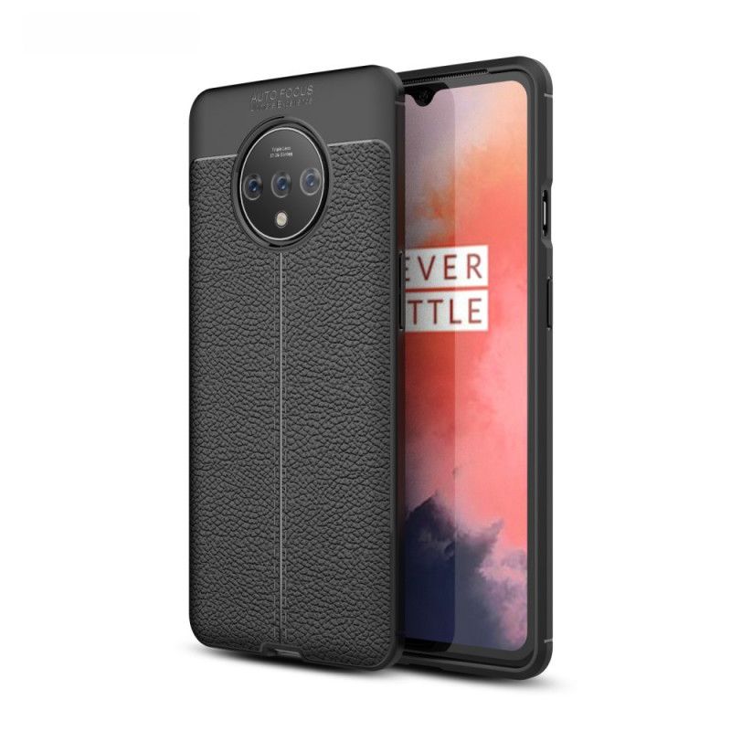 Futerały OnePlus 7T Czerwony Czarny Efekt Skóry Z Podwójną Linią Liczi