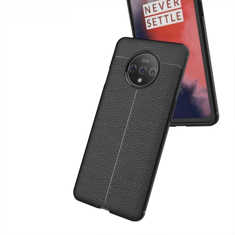 Futerały OnePlus 7T Czerwony Czarny Efekt Skóry Z Podwójną Linią Liczi