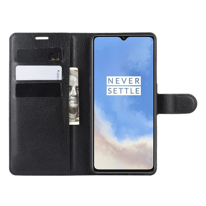 Skórzany Futerał OnePlus 7T Biały Czarny Etui na Telefon Styl Premium Ze Skóry Liczi