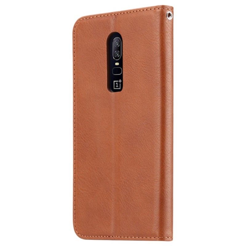 Flip Kotelot OnePlus 6 Czerwony Czarny Etui Na Karty Ze Sztucznej Skóry