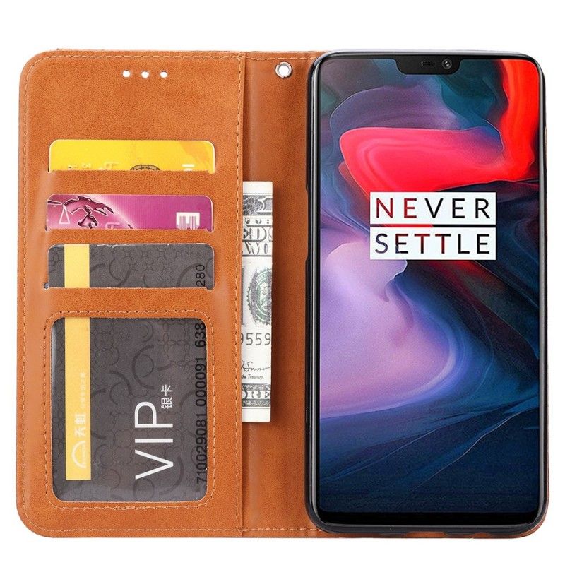 Flip Kotelot OnePlus 6 Czerwony Czarny Etui Na Karty Ze Sztucznej Skóry