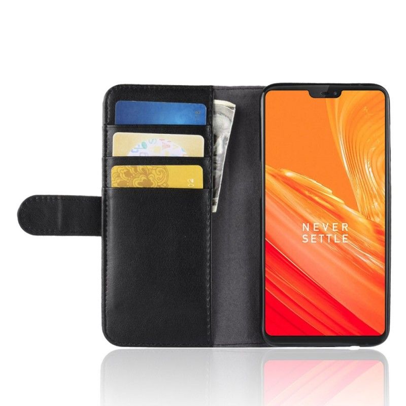 Skórzany Futerał OnePlus 6 Brązowy Czarny Etui na Telefon Prawdziwa Skóra