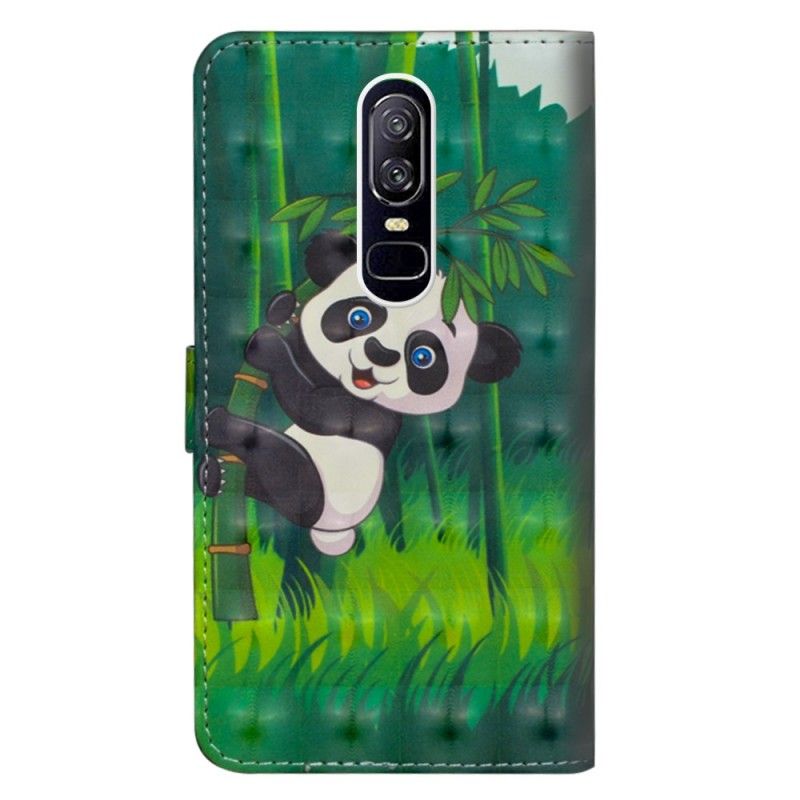 Skórzany Futerał OnePlus 6 Etui na Telefon Panda W Dżungli