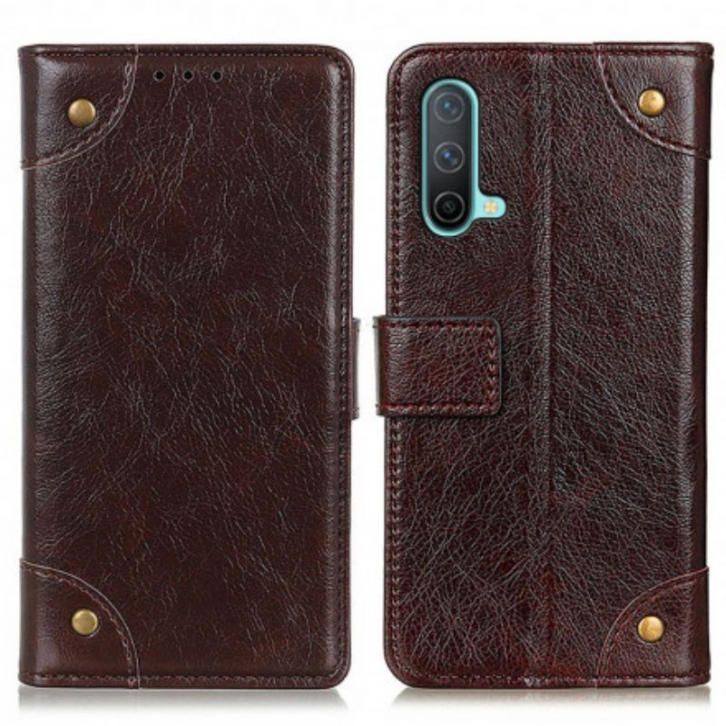 Etui Folio Oneplus Nord Ce 5g Stylowe Nity Ze Skóry Nappa W Stylu Vintage