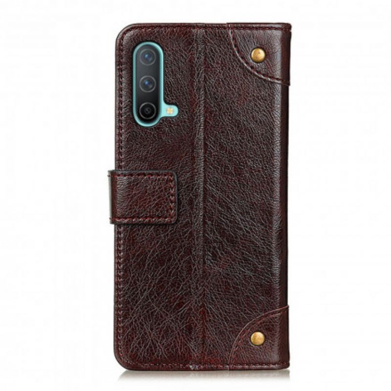 Etui Folio Oneplus Nord Ce 5g Stylowe Nity Ze Skóry Nappa W Stylu Vintage