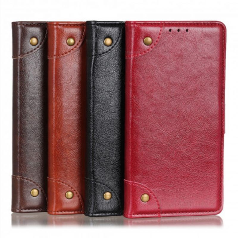 Etui Folio Oneplus Nord Ce 5g Stylowe Nity Ze Skóry Nappa W Stylu Vintage