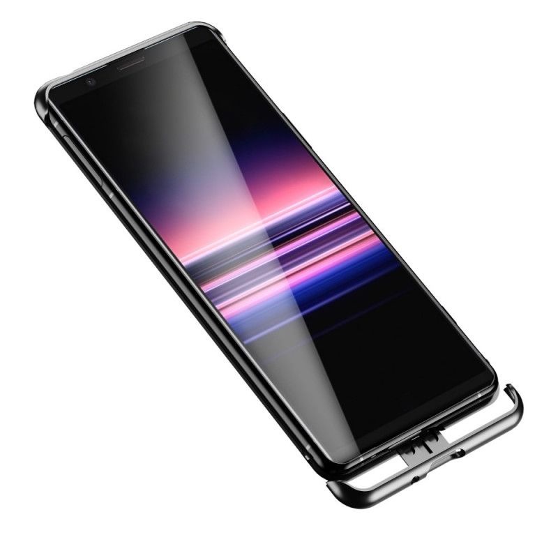 Etui Sony Xperia 5 II Czerwony Czarny Lenuo Metalowa Obręcz