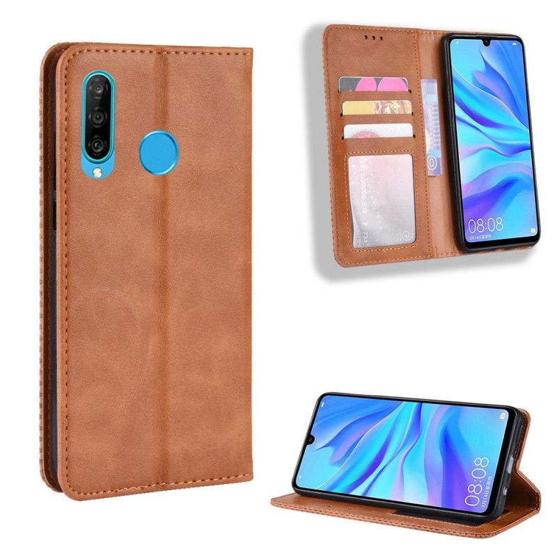 Flip Kotelot Huawei P Smart Plus 2019 Granatowy Czerwony Stylizowany Efekt Skóry W Stylu Vintage