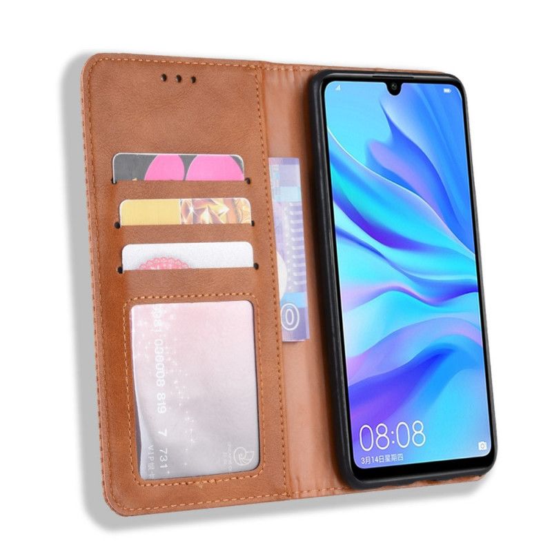 Flip Kotelot Huawei P Smart Plus 2019 Granatowy Czerwony Stylizowany Efekt Skóry W Stylu Vintage