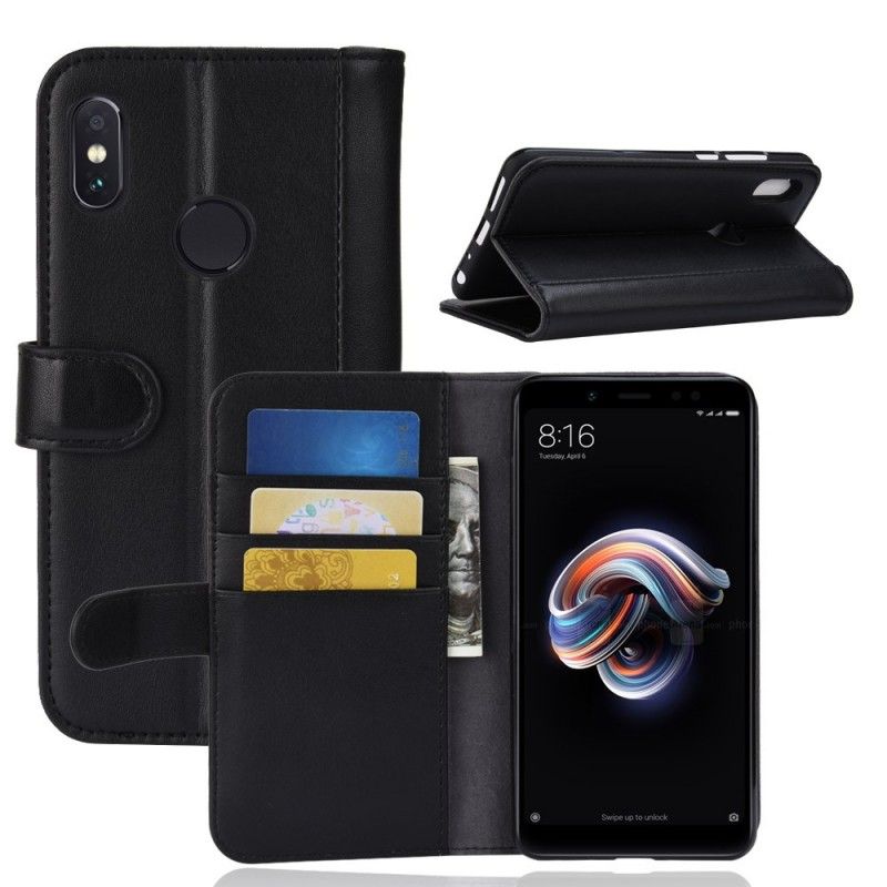 Etui Folio Xiaomi Redmi Note 5 Brązowy Czarny Dwoina Skórzana Etui Ochronne