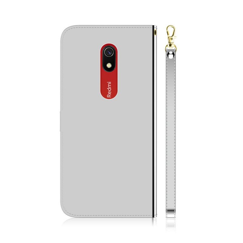 Etui Folio Xiaomi Redmi 8A Biały Czarny Osłona Lusterka Z Imitacji Skóry