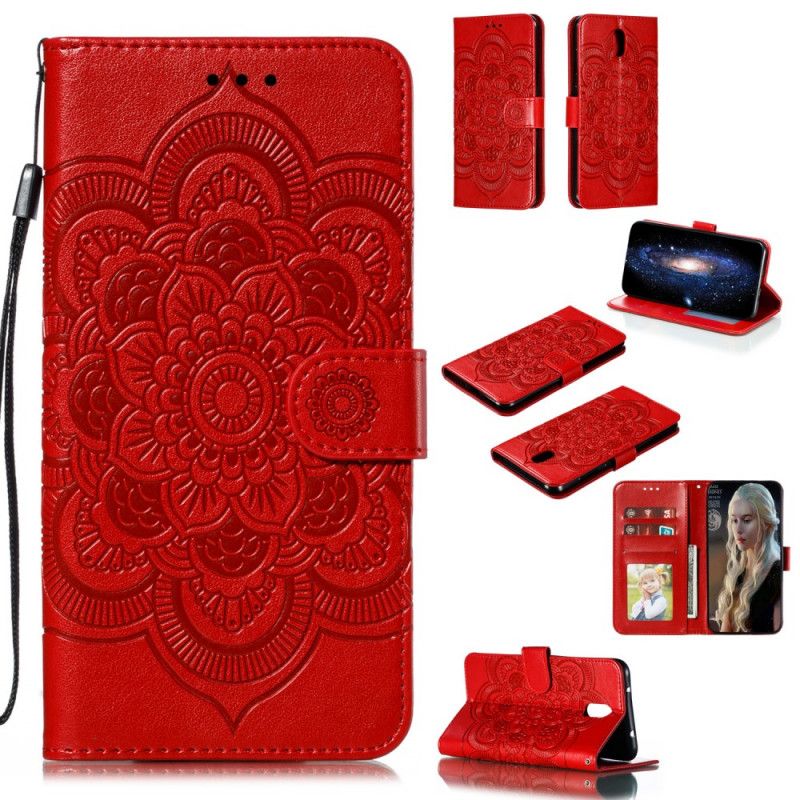 Etui Folio Xiaomi Redmi 8A Czerwony Szary Cała Mandala