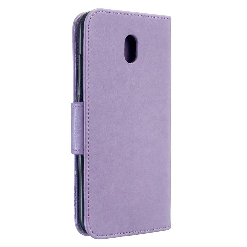 Etui Folio Xiaomi Redmi 8A Magenta Szary Drukowane Motyle Ze Stringami