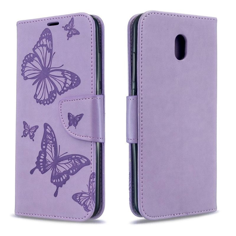 Etui Folio Xiaomi Redmi 8A Magenta Szary Drukowane Motyle Ze Stringami