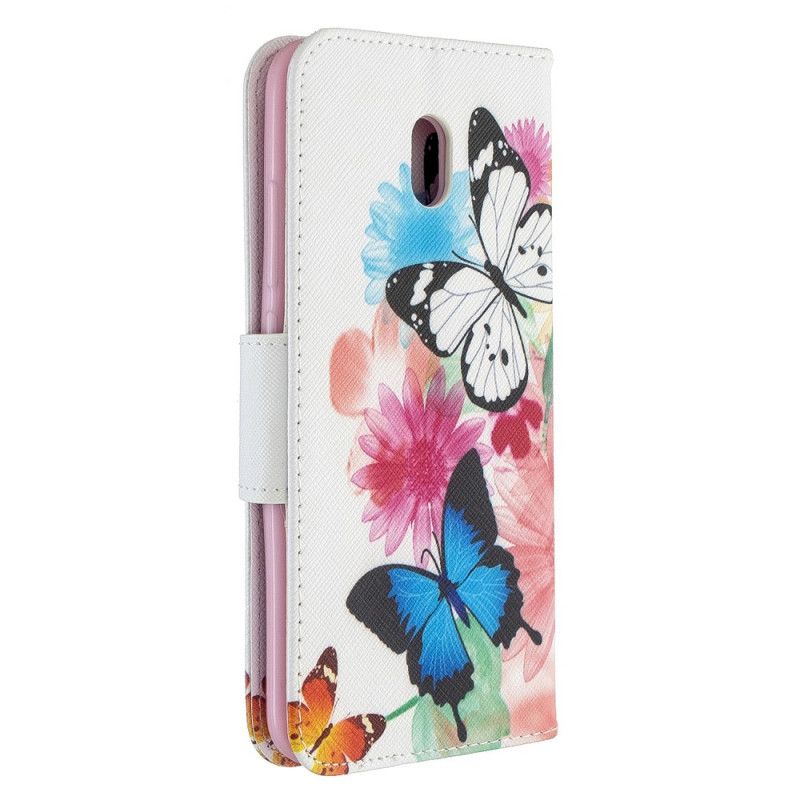 Etui Folio Xiaomi Redmi 8A Malowane Motyle I Kwiaty Etui Ochronne