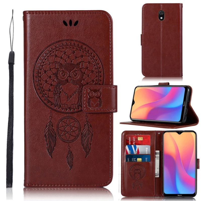 Etui Folio Xiaomi Redmi 8A Szary Czarny Łapacz Snów Sowy Z Efektem Skóry Etui Ochronne