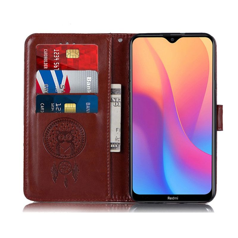 Etui Folio Xiaomi Redmi 8A Szary Czarny Łapacz Snów Sowy Z Efektem Skóry Etui Ochronne