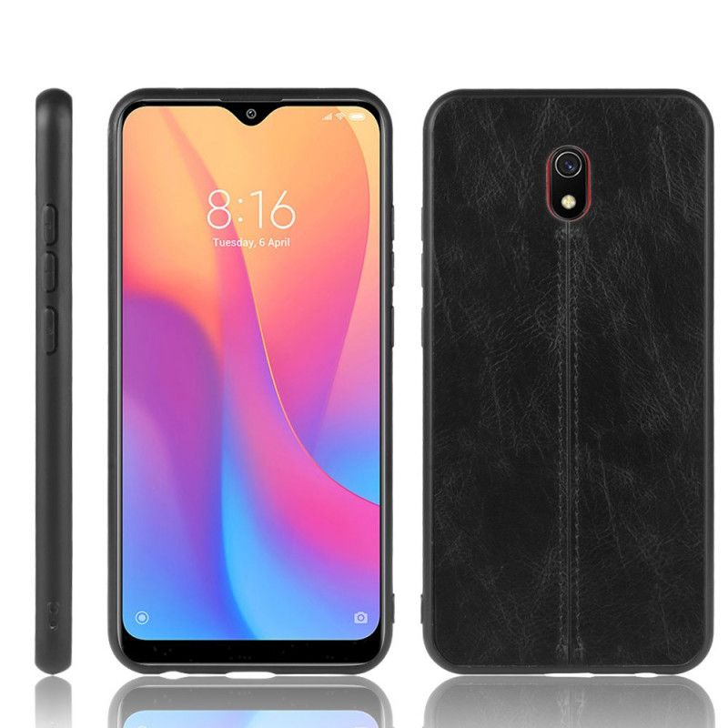 Etui Xiaomi Redmi 8A Czerwony Czarny Efekt Szytej Skóry Etui Ochronne