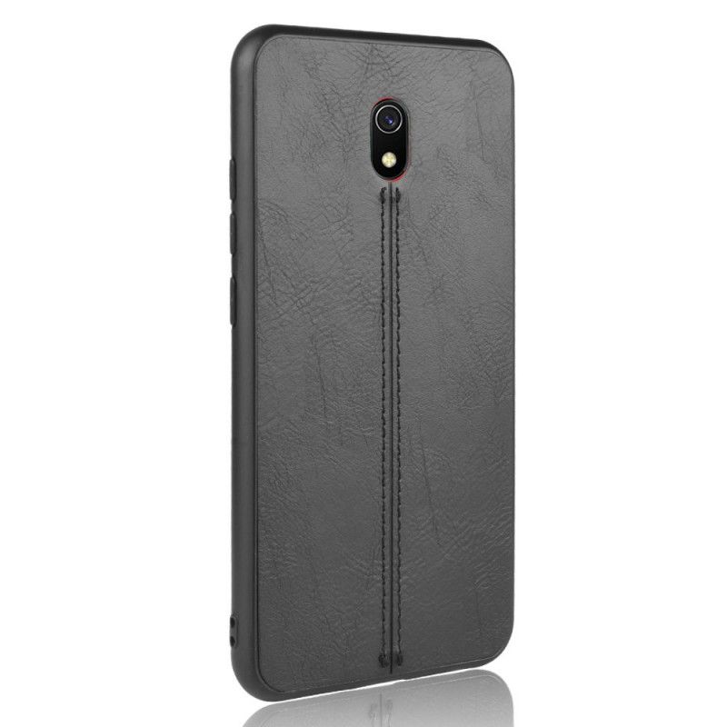 Etui Xiaomi Redmi 8A Czerwony Czarny Efekt Szytej Skóry Etui Ochronne