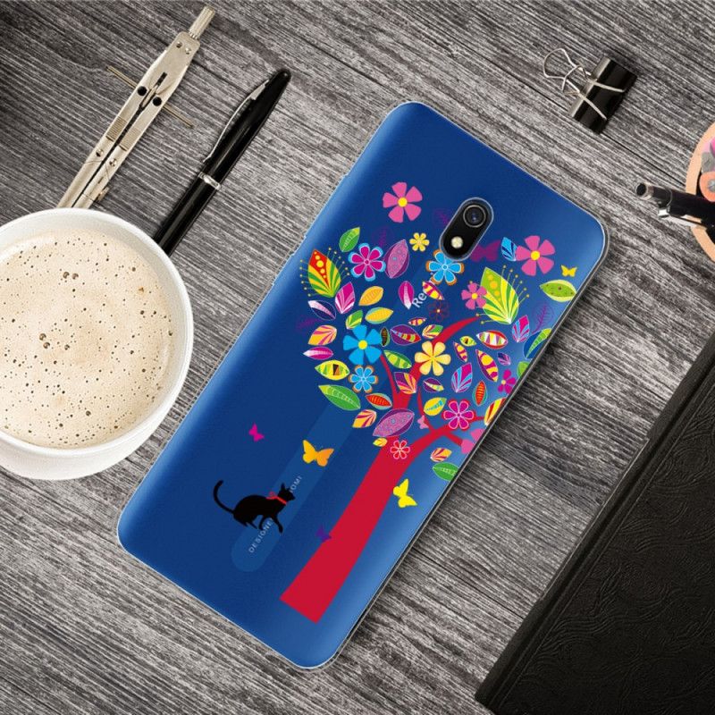 Etui Xiaomi Redmi 8A Kot Pod Kolorowym Drzewkiem Etui Ochronne