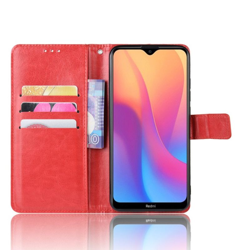 Skórzany Futerał Xiaomi Redmi 8A Czerwony Czarny Etui na Telefon Efektowna Sztuczna Skóra