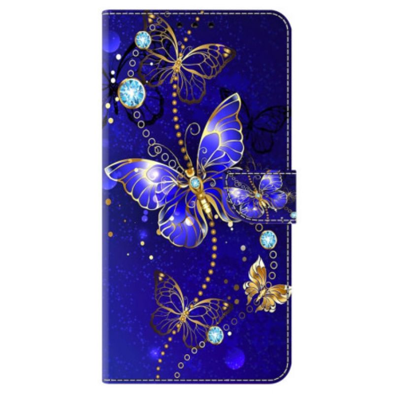 Etui Folio Do Google Pixel 9 Pro Xl Diamentowy Motyl Na Niebieskim Tle