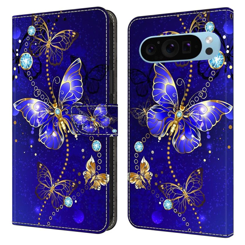 Etui Folio Do Google Pixel 9 Pro Xl Diamentowy Motyl Na Niebieskim Tle