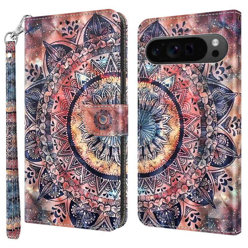 Skórzany Futerał Google Pixel 9 Pro Xl Etui Na Telefon Kolorowa Mandala Z Paskiem