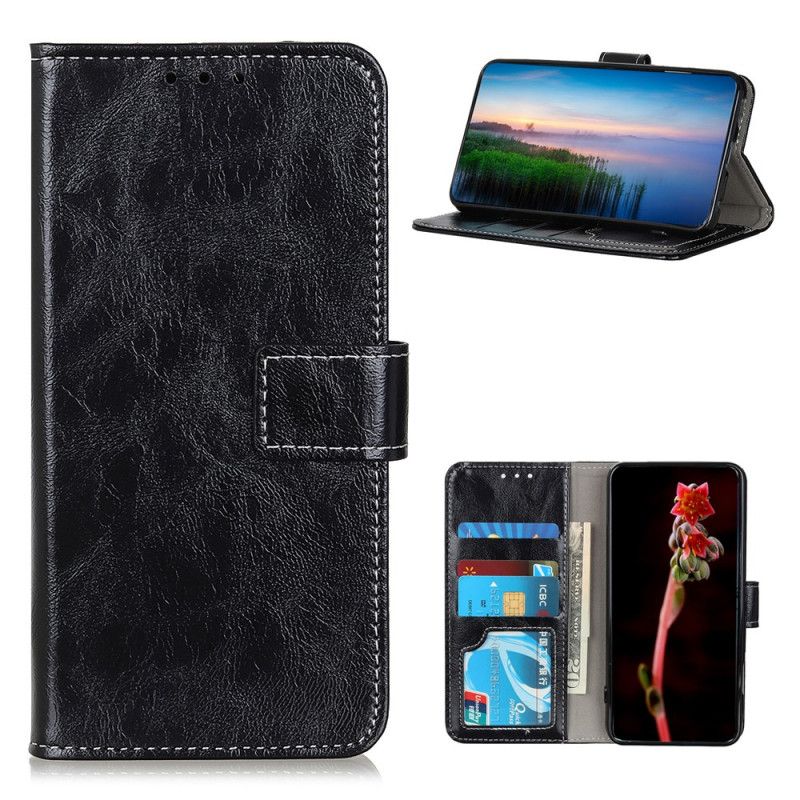 Etui Folio Samsung Galaxy A72 4G / A72 5G Czerwony Czarny Błyszczące I Widoczne Szwy