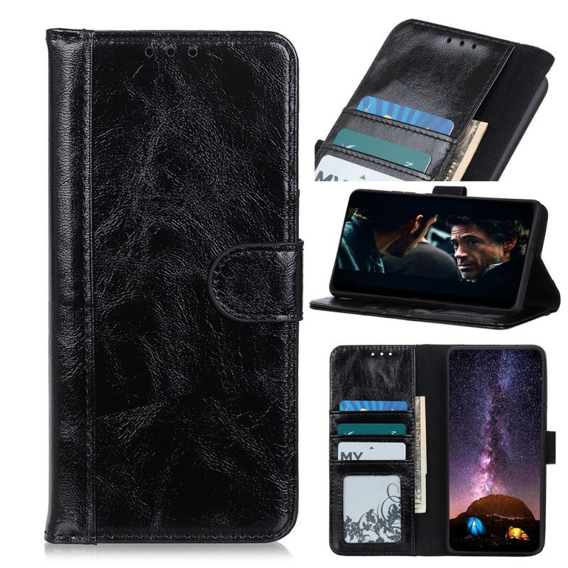 Etui Folio Samsung Galaxy A72 4G / A72 5G Czerwony Czarny Dwoina Błyszczącej Skóry Etui Ochronne