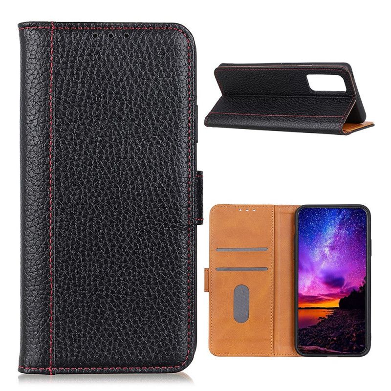 Etui Folio Samsung Galaxy A72 4G / A72 5G Czerwony Czarny Szyty Efekt Skóry Liczi