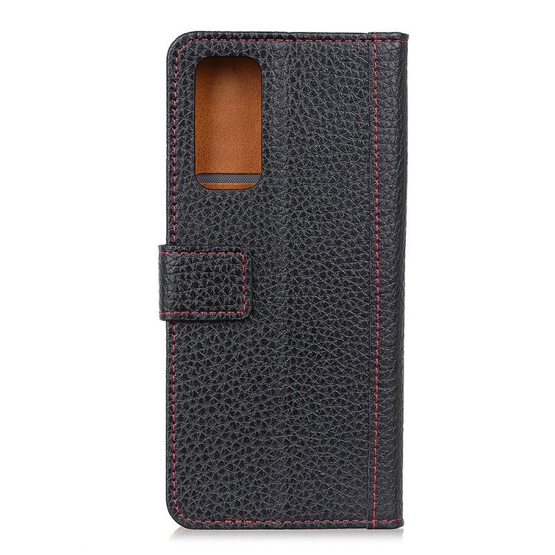 Etui Folio Samsung Galaxy A72 4G / A72 5G Czerwony Czarny Szyty Efekt Skóry Liczi