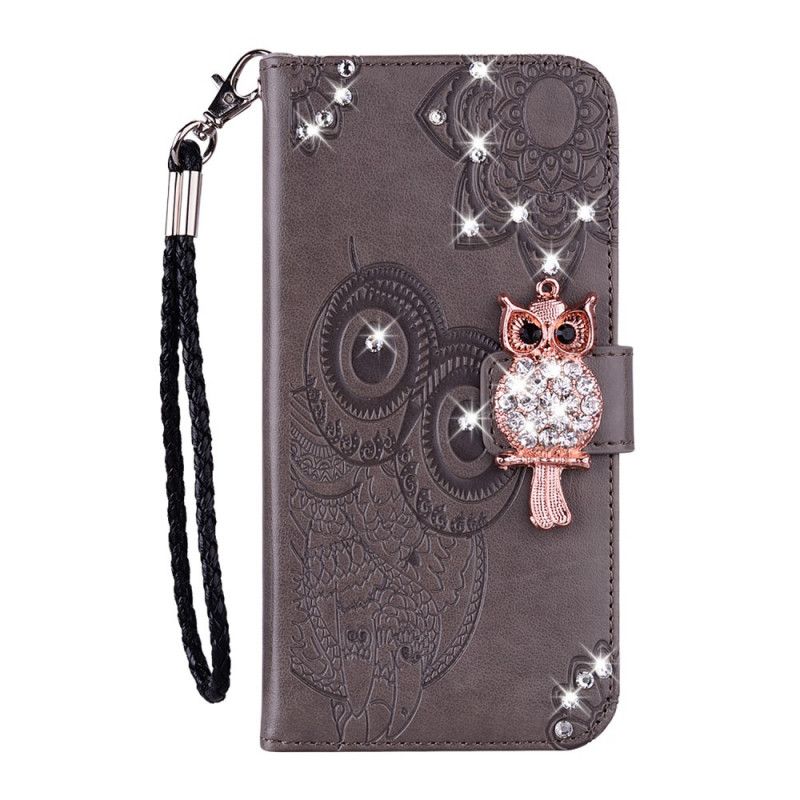 Etui Folio Samsung Galaxy A72 4G / A72 5G Czerwony Szary Mandala I Urok Sowy Etui Ochronne