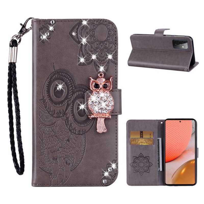 Etui Folio Samsung Galaxy A72 4G / A72 5G Czerwony Szary Mandala I Urok Sowy Etui Ochronne