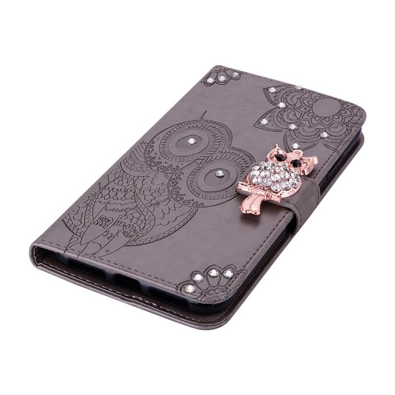 Etui Folio Samsung Galaxy A72 4G / A72 5G Czerwony Szary Mandala I Urok Sowy Etui Ochronne