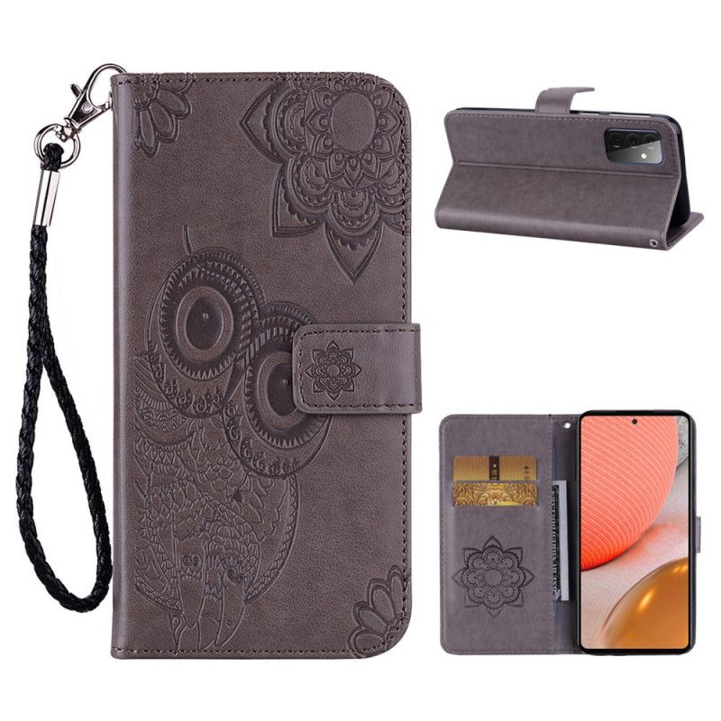 Etui Folio Samsung Galaxy A72 4G / A72 5G Czerwony Szary Mandala Sowy