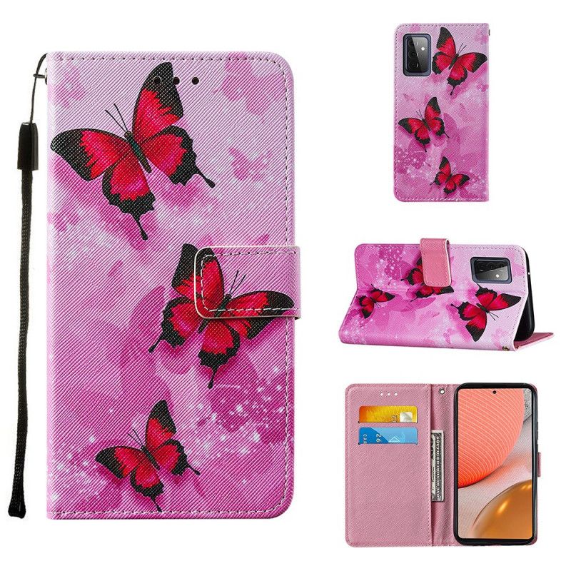 Etui Folio Samsung Galaxy A72 4G / A72 5G Fioletowy Purpurowy Motyle Ze Sztucznej Skóry Z Teksturą