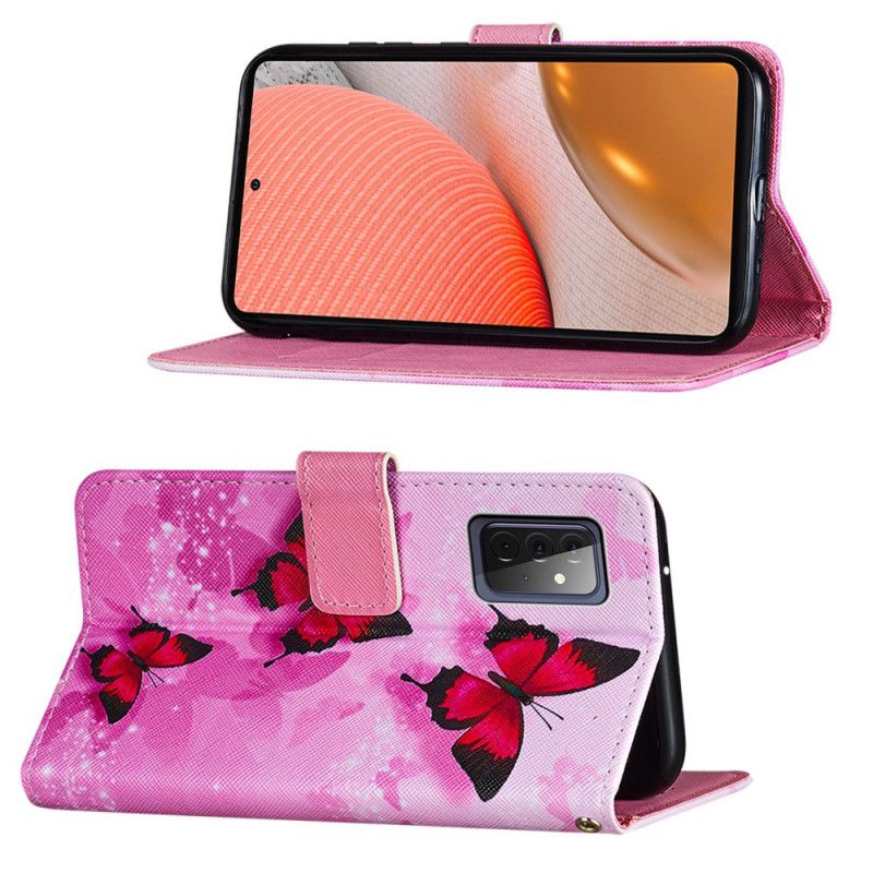 Etui Folio Samsung Galaxy A72 4G / A72 5G Fioletowy Purpurowy Motyle Ze Sztucznej Skóry Z Teksturą