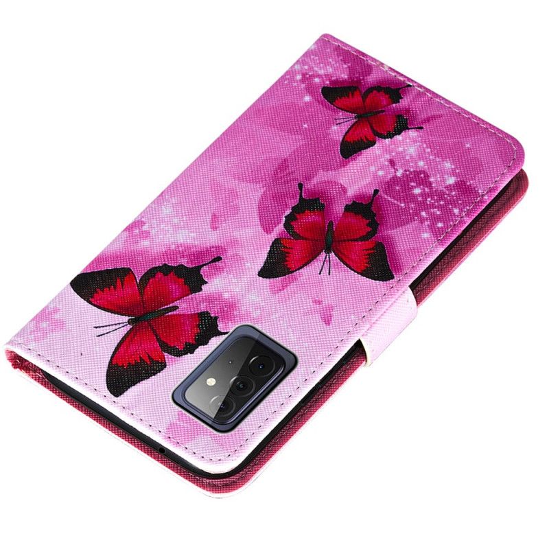 Etui Folio Samsung Galaxy A72 4G / A72 5G Fioletowy Purpurowy Motyle Ze Sztucznej Skóry Z Teksturą