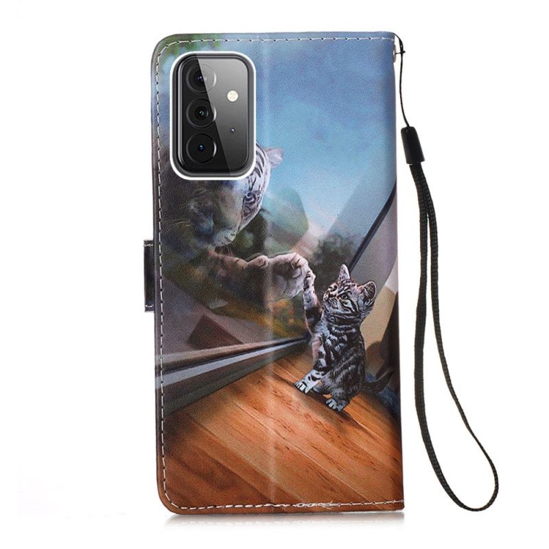 Etui Folio Samsung Galaxy A72 4G / A72 5G Jasnoniebieski Ciemnoniebieski Kociak