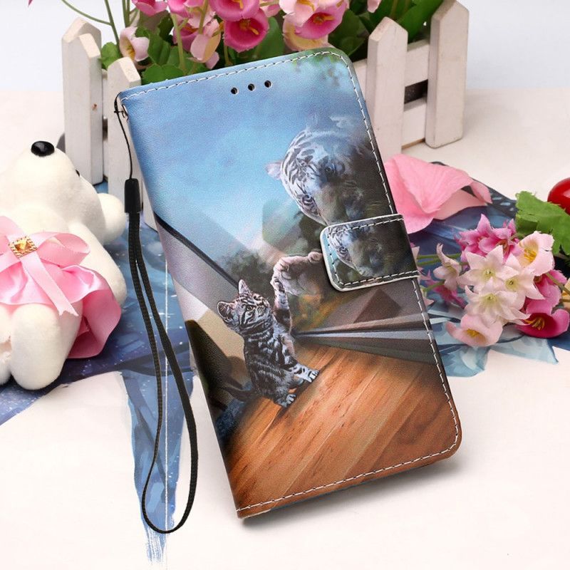 Etui Folio Samsung Galaxy A72 4G / A72 5G Jasnoniebieski Ciemnoniebieski Kociak