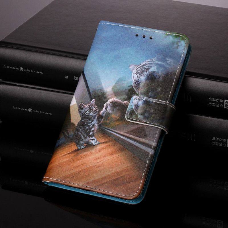 Etui Folio Samsung Galaxy A72 4G / A72 5G Jasnoniebieski Ciemnoniebieski Kociak