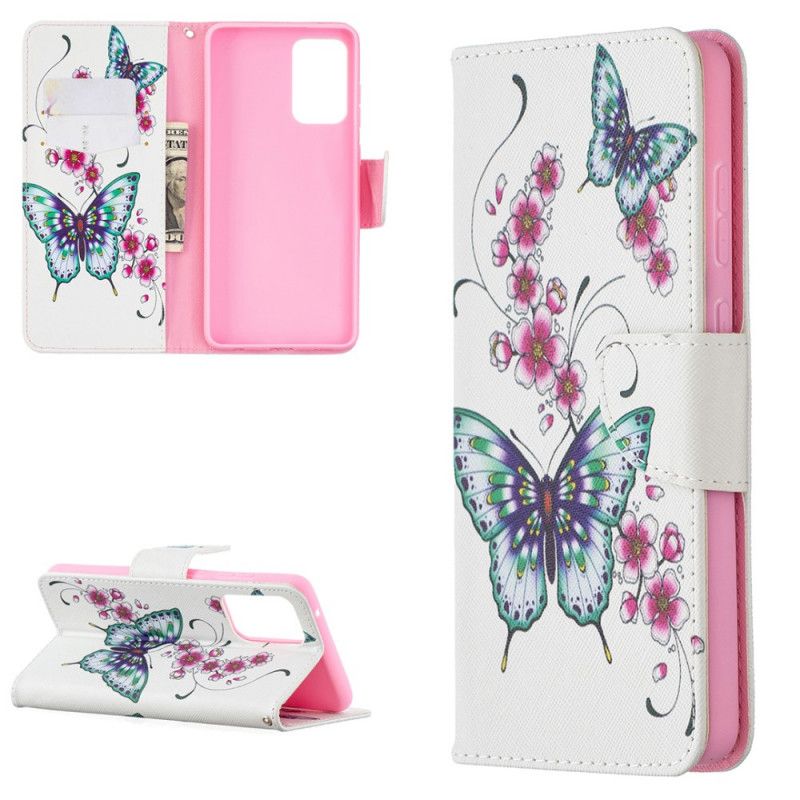 Etui Folio Samsung Galaxy A72 4G / A72 5G Magenta Biały Motyle Królów