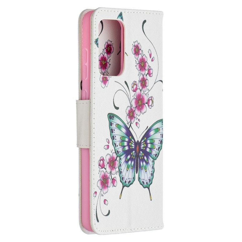 Etui Folio Samsung Galaxy A72 4G / A72 5G Magenta Biały Motyle Królów