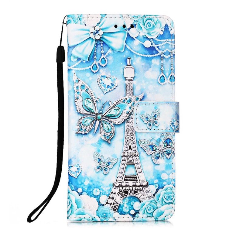 Etui Folio Samsung Galaxy A72 4G / A72 5G Motyle Wieży Eiffla Z Paskiem Etui Ochronne