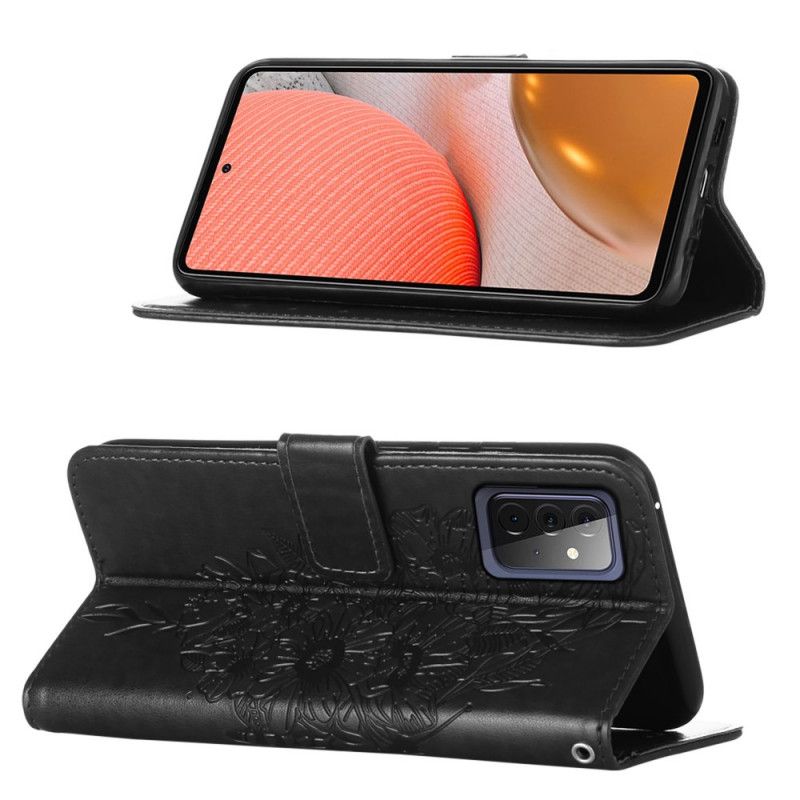 Etui Folio Samsung Galaxy A72 4G / A72 5G Szary Czarny Designerski Motylek Z Paskiem Etui Ochronne