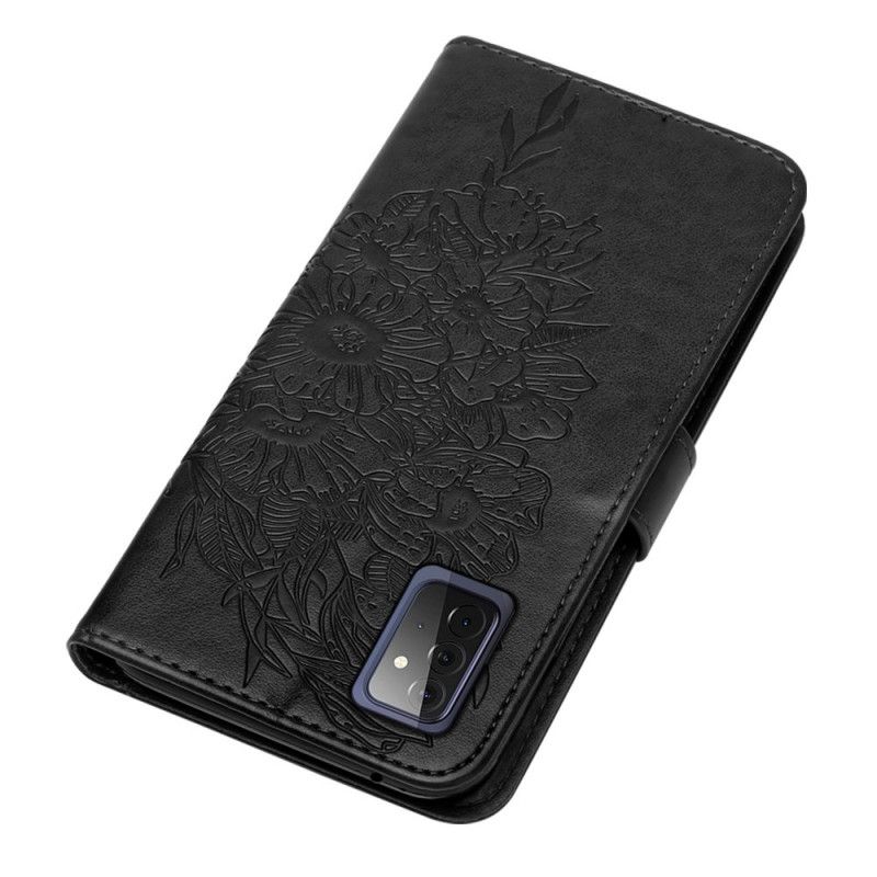 Etui Folio Samsung Galaxy A72 4G / A72 5G Szary Czarny Designerski Motylek Z Paskiem Etui Ochronne